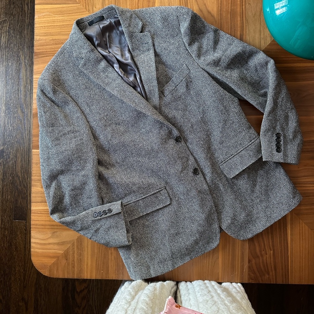 Ralph Lauren Gray Herringbone Wool Blazer Sportcoat Jacket 44R